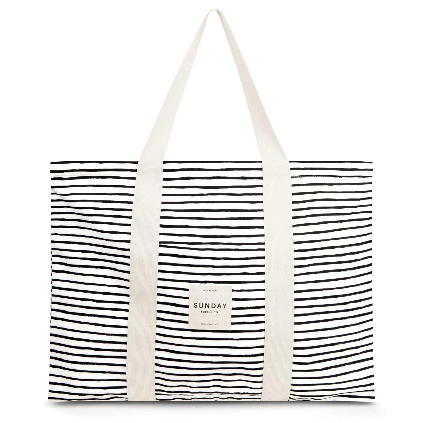 LAS BAYADAS LARGE BEACH BAG TOTE RECYCLED COTTON BLACK & WHITE STRIPES 24” 2024 X 17”