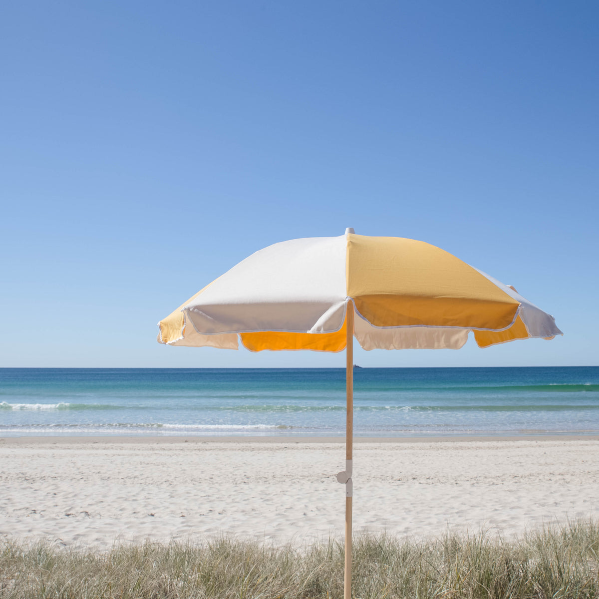 Golden Splice Beach Umbrella overlooking the ocean