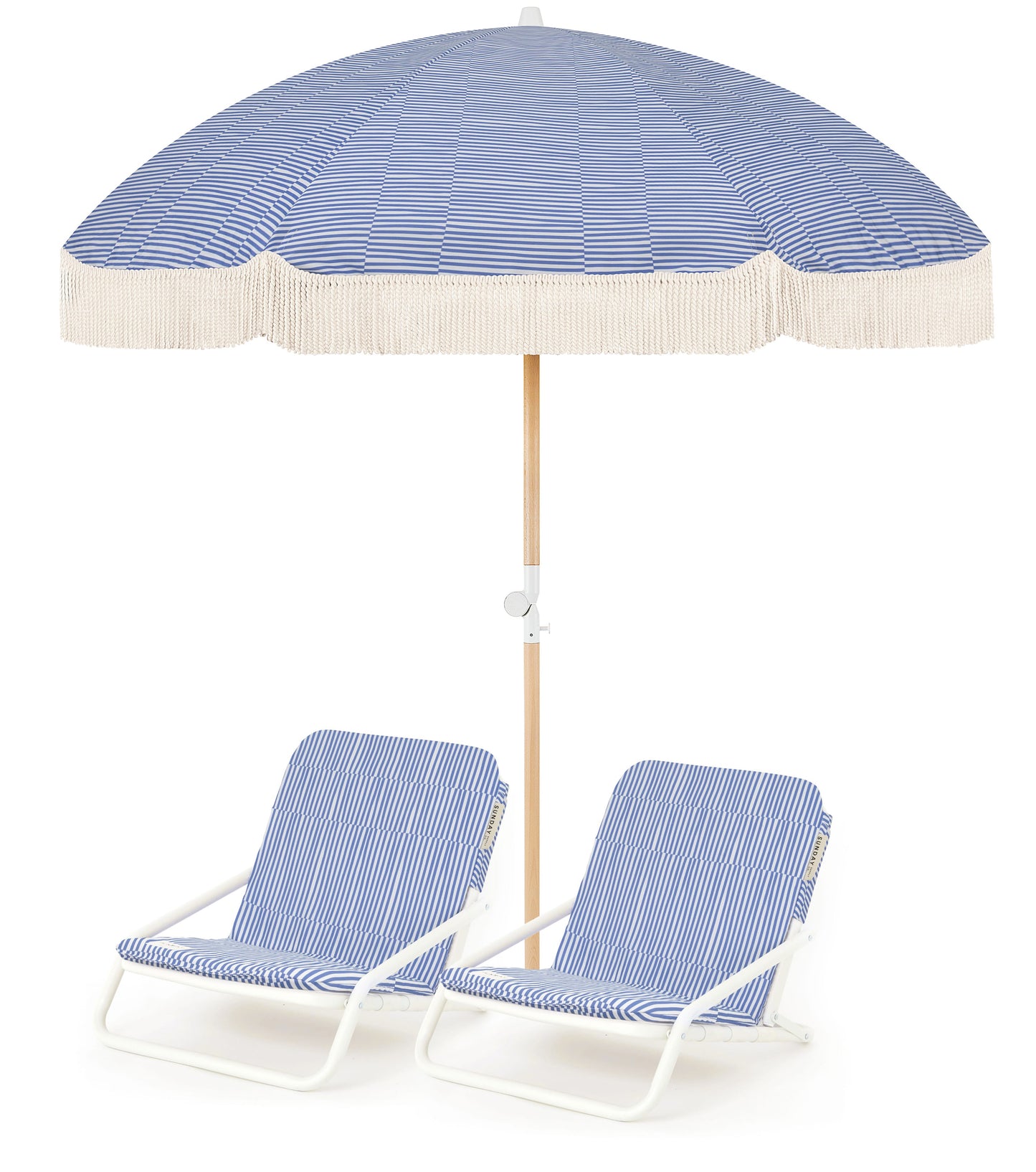 Pacific Stripe Beach Umbrella & Beach Chair Set